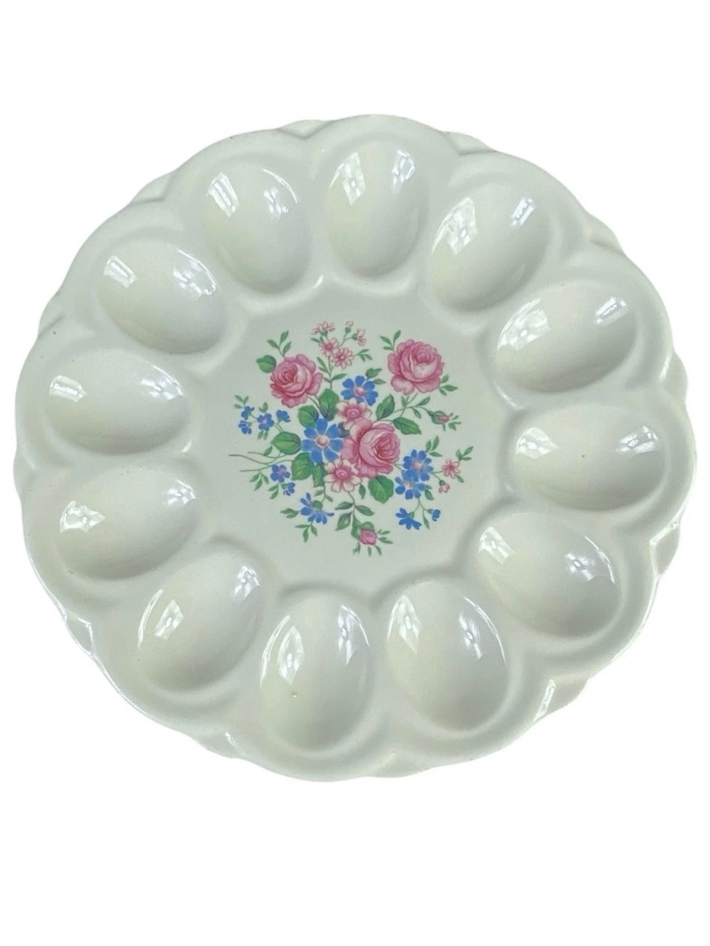 White Floral Ceramic Deviled Egg Platter